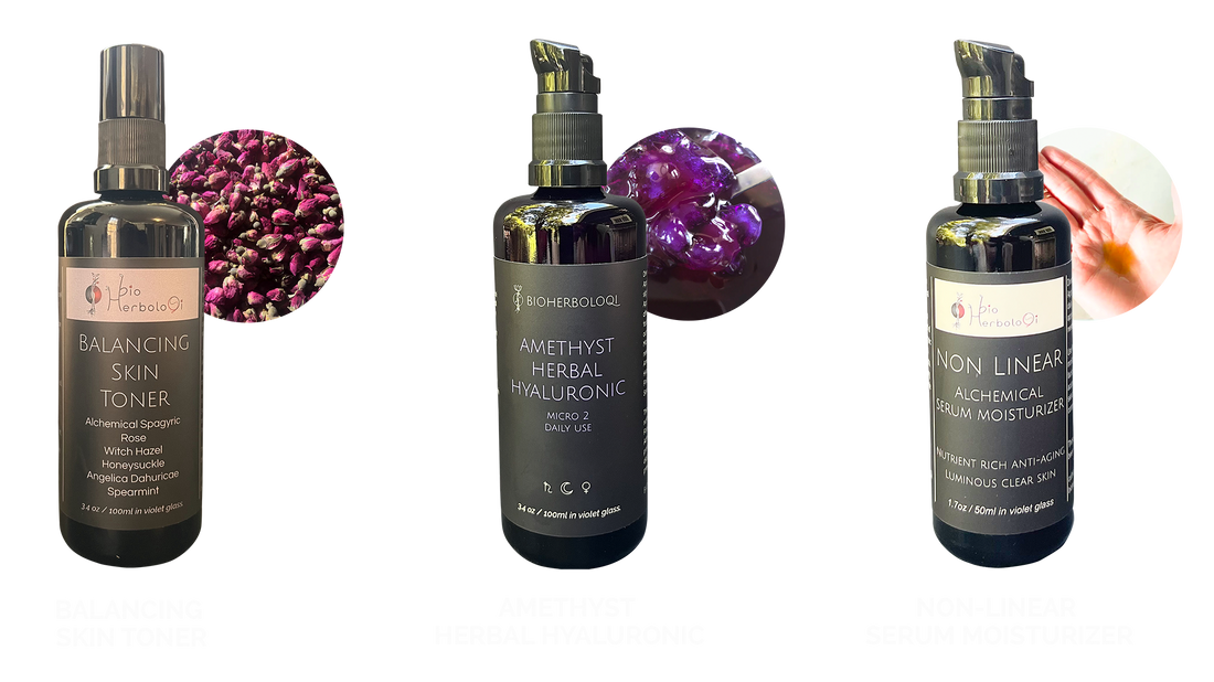 Skincare Trio - Balancing Skin Toner, Amethyst Herbal Hyaluronic, Non Linear Serum Moisturizer