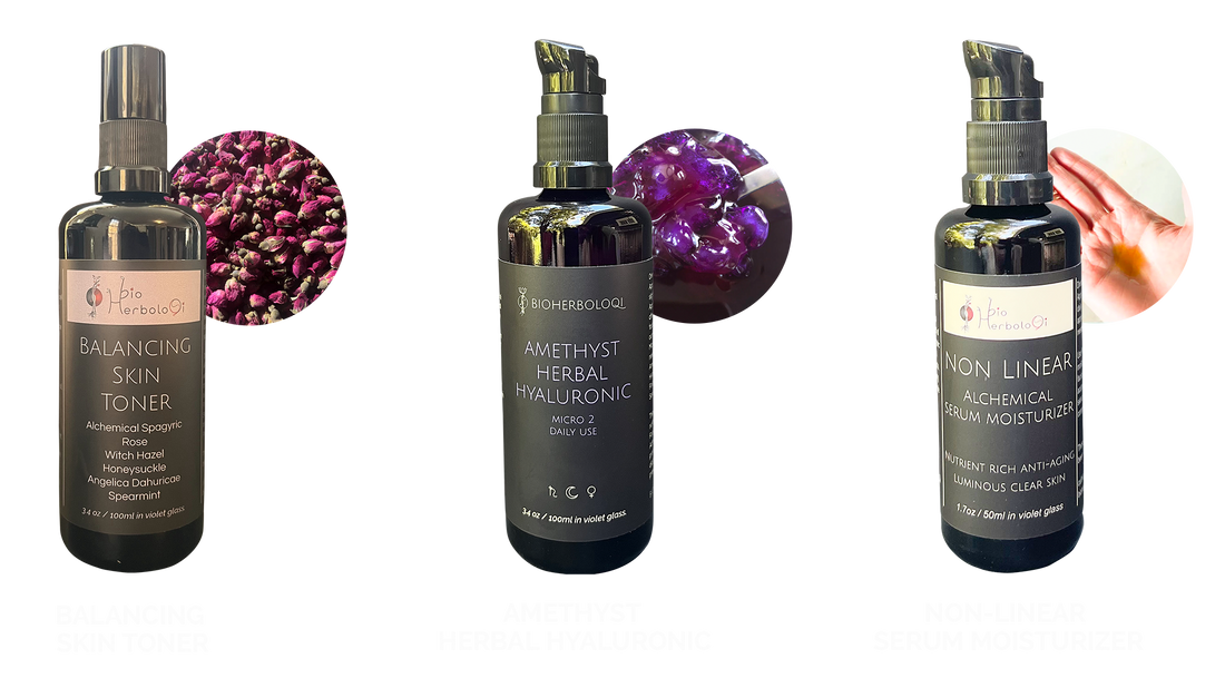 Skincare Trio Set - Balancing Skin Toner, Amethyst Herbal Hyaluronic, Non Linear Serum Moisturizer