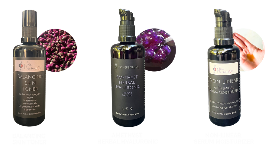 Skincare Trio Set - Balancing Skin Toner, Amethyst Herbal Hyaluronic, Non Linear Serum Moisturizer